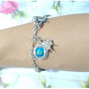 Vintage Sterling Silver 925 Charm Bracelet with 10 Unique Charms Enamel